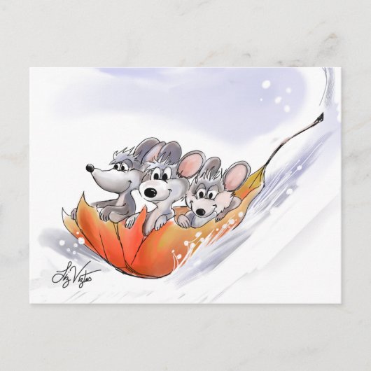 Mic, Mac & Moe's Winter Holiday Postkarte (Vorderseite)