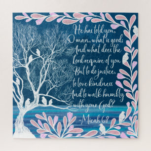 Micah 6:8 Aquamarines Blaues Blaues Baum Vogelbibe Puzzle