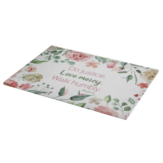 Micah 6:8 Pink Floral Wasserfarbe Schneidebrett (Ecke)