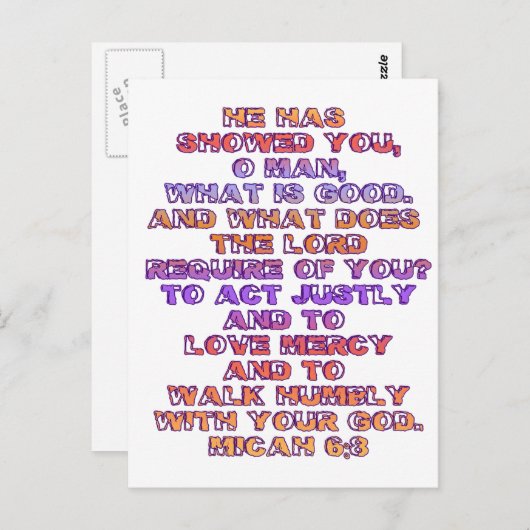 Micah 6:8 postkarte (Vorne/Hinten)