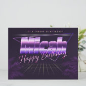 Micah Name Vorname lila retro Karte Geburtstag (Stehend Vorderseite)