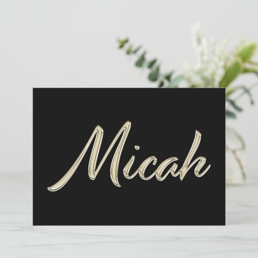 Micah Name white gold Handwriting Karte (Stehend Vorderseite)