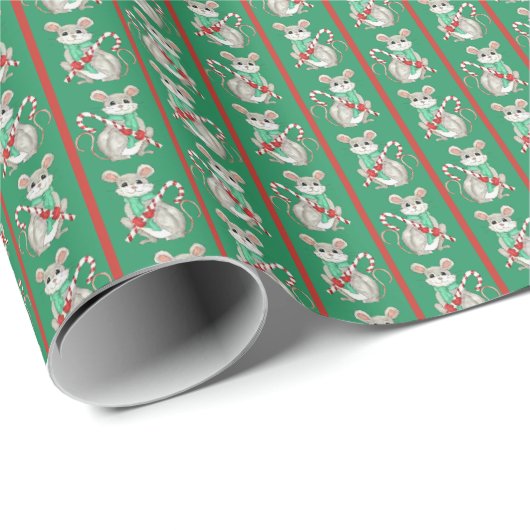 Mice and Candy Canes Wrapping Paper Geschenkpapier (Rolleneckpunkt)