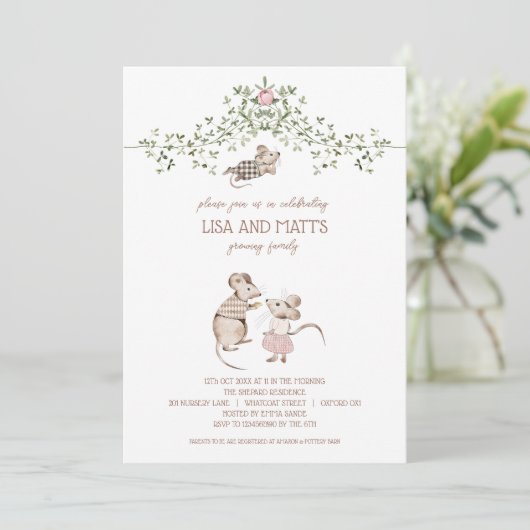 Mice Baby Shower Einladung (Stehend Vorderseite)