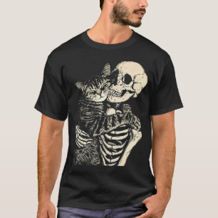 Mich Skelett Und Katze Kunst Vintage-Gemälde Lalam T-Shirt