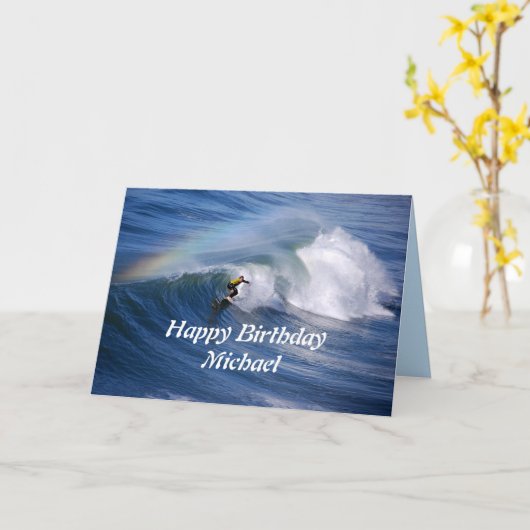 Michael Happy Birthday Surfer mit Regenbogen Karte (Gelbe Blume)