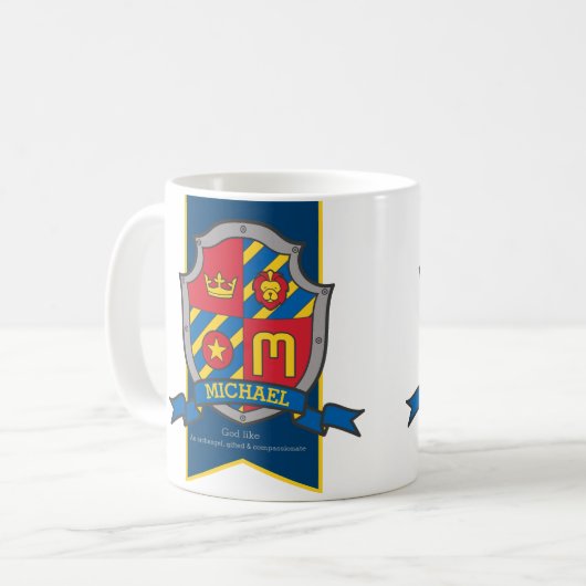 Michael Name bedeutet Ritterschutzschild Red Blue Kaffeetasse (Vorderseite Links)