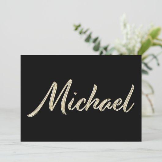 Michael Name white gold Handwriting Karte (Stehend Vorderseite)