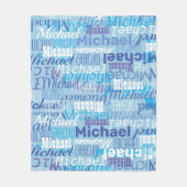 Michael Repeat Name Pattern Shades of Blue Fleecedecke (Vorderseite)