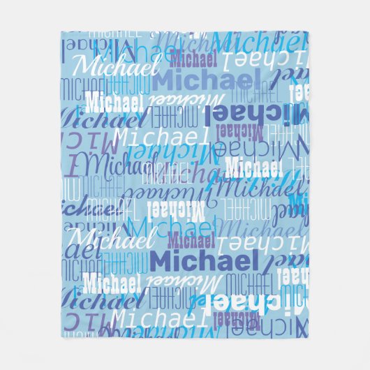 Michael Repeat Name Pattern Shades of Blue Fleecedecke (Vorderseite)
