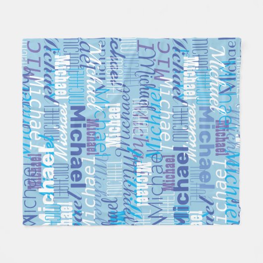 Michael Repeat Name Pattern Shades of Blue Fleecedecke (Vorderseite (Horizontal))