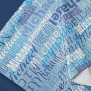 Michael Repeat Name Pattern Shades of Blue Fleecedecke