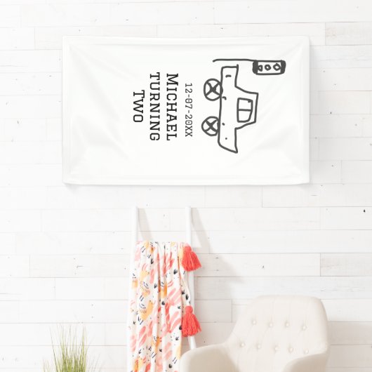 Michael turning two birthday toy car traffic light banner (Insitu)