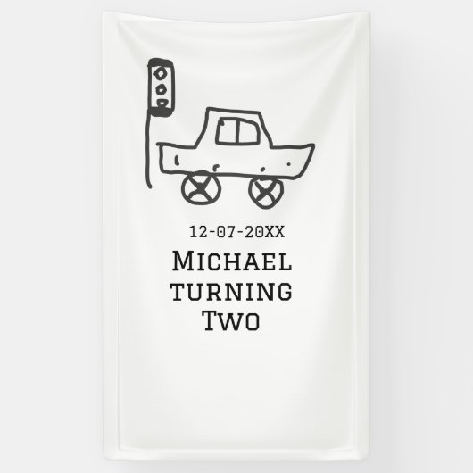 Michael turning two birthday toy car traffic light banner (Vertikal)