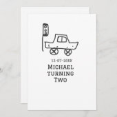 Michael turning two birthday toy car traffic light einladung (Vorne/Hinten)