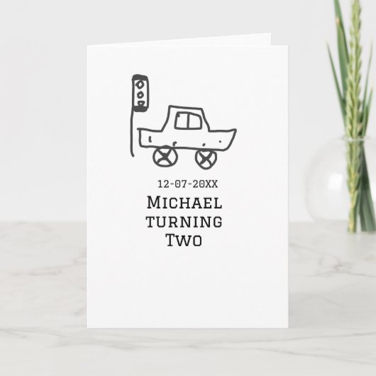 Michael turning two birthday toy car traffic light karte (Vorderseite)