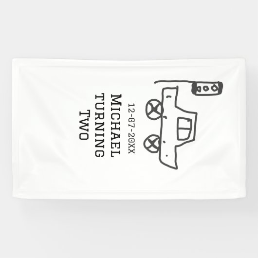 Michael wird zwei Geburtstags-Spielzeugauto-Ampel Banner (Horizontal)