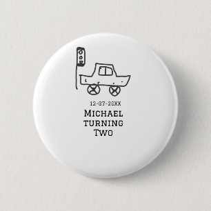 Michael wird zwei Geburtstags-Spielzeugauto-Ampel Button