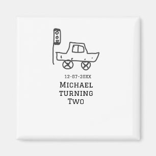 Michael wird zwei Geburtstags-Spielzeugauto-Ampel Magnet