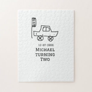Michael wird zwei Geburtstags-Spielzeugauto-Ampel Puzzle