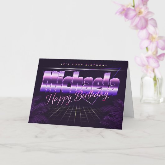 Michaela Name Vorname lila retro Karte Geburtstag (Orchidee)