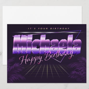 Michaela Name Vorname lila retro Karte Geburtstag