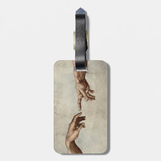Michaelangelo gibt Schöpfung Adam God Gepäckanhänger (Rückseite vertikal)
