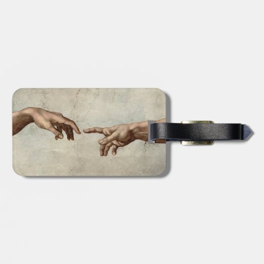Michaelangelo gibt Schöpfung Adam God Gepäckanhänger (Rückseite horizontal)