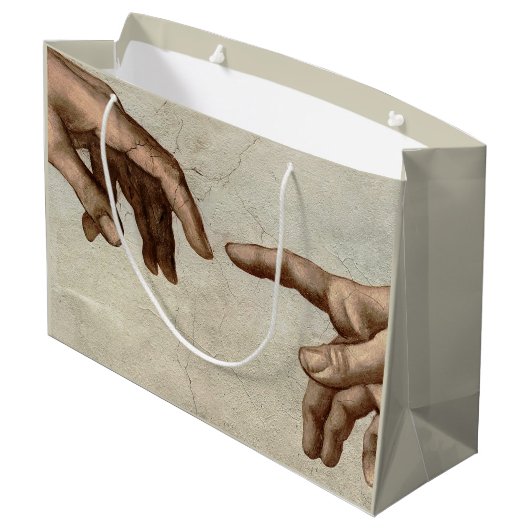 Michaelangelo gibt Schöpfung Adam God Große Geschenktüte (Rückseite Schrägansicht)