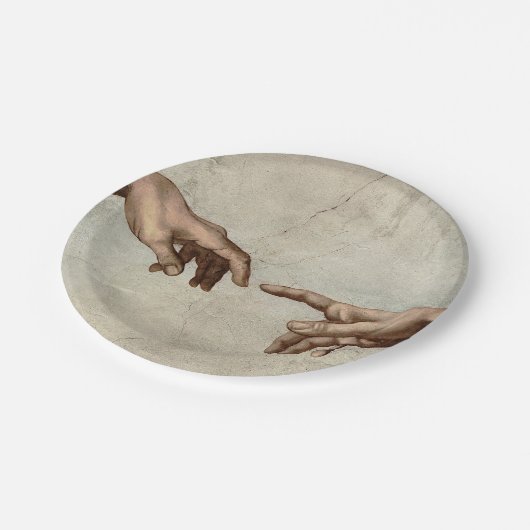 Michaelangelo gibt Schöpfung Adam God Pappteller (Schrägansicht)