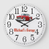 Michael's Garage Red & White Classic Clock Große Wanduhr (Vorderseite)