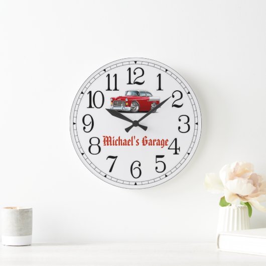 Michael's Garage Red & White Classic Clock Große Wanduhr (Zuhause)