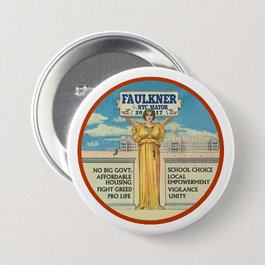 Michel Faulkner für New- York Citybürgermeister Button (Vorne & Hinten)