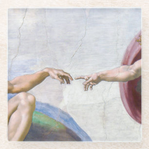 Michelangelo - Erschaffung Adams Isoliert Glasuntersetzer