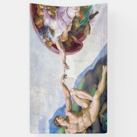 Michelangelo - Erschaffung von Adam Abgeschieden Banner (Vertikal)