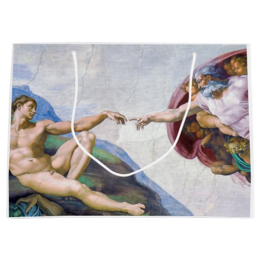 Michelangelo - Erschaffung von Adam Abgeschieden Große Geschenktüte (Vorderseite)