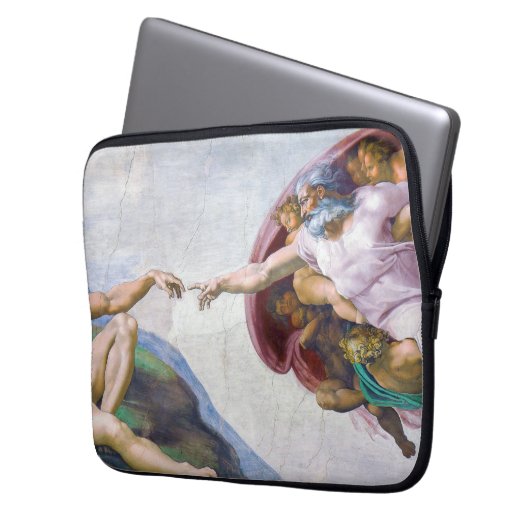 Michelangelo - Erschaffung von Adam Abgeschieden Laptopschutzhülle (Vorderseite Links)