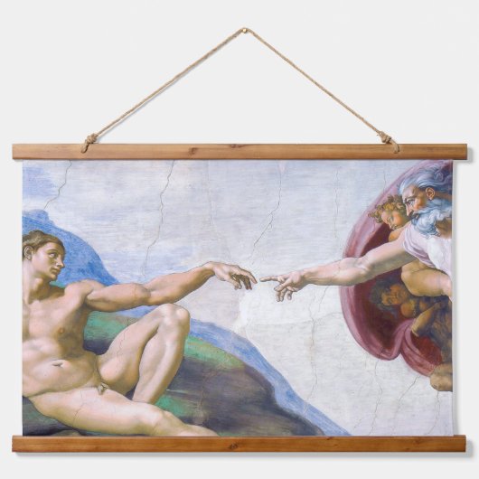 Michelangelo - Erschaffung von Adam Abgeschieden Wandteppich Mit Holzrahmen (Vorne)