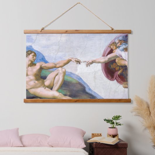 Michelangelo - Erschaffung von Adam Abgeschieden Wandteppich Mit Holzrahmen (Schlafzimmer)
