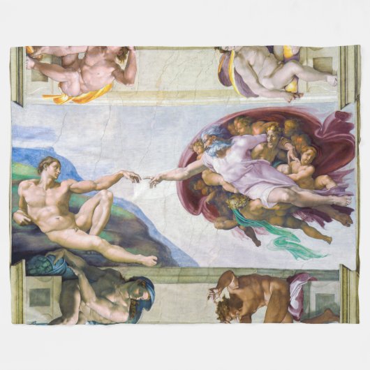 Michelangelo - Gründung von Adam, Sixtinische Kape Fleecedecke (Vorderseite (Horizontal))