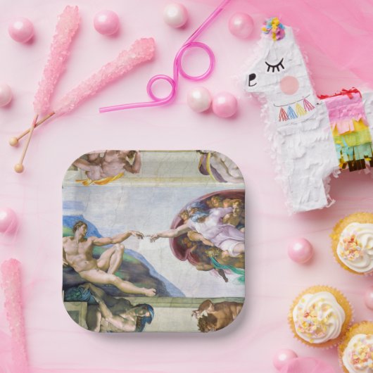 Michelangelo - Gründung von Adam, Sixtinische Kape Pappteller (Party)