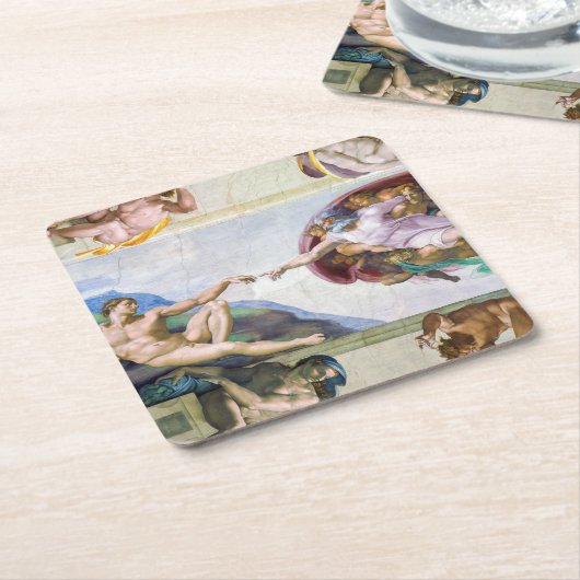 Michelangelo - Gründung von Adam, Sixtinische Kape Rechteckiger Pappuntersetzer (angewinkelt)