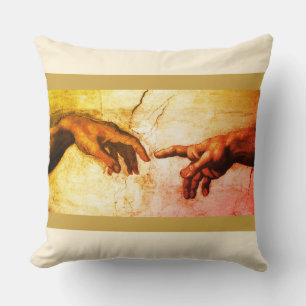 Michelangelo Hände Vintage-Kunst auf Elfenbein Kissen