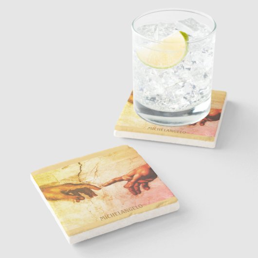 Michelangelo Hands Vintag Art Steinuntersetzer (Seitenansicht)