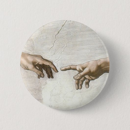 Michelangelo Schöpfung Adams Hände Fine Art Button (Vorderseite)