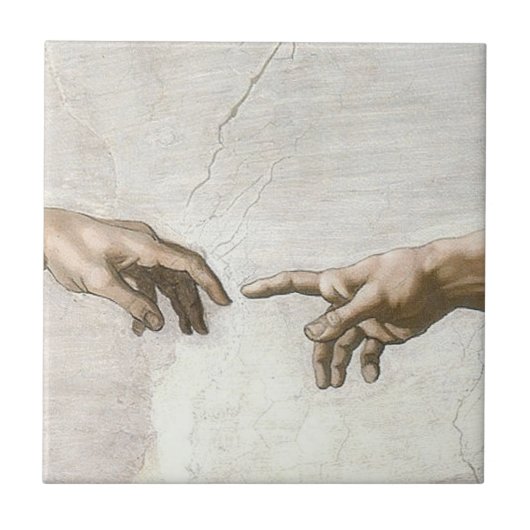 Michelangelo Schöpfung Adams Hände Fine Art Fliese (Vorderseite)