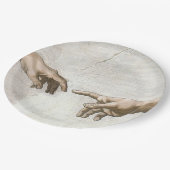 Michelangelo Schöpfung Adams Hände Fine Art Pappteller (Schrägansicht)