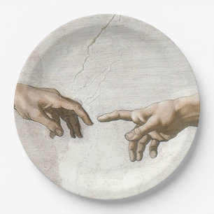 Michelangelo Schöpfung Adams Hände Fine Art Pappteller