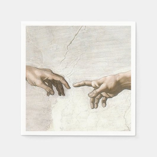 Michelangelo Schöpfung Adams Hände Fine Art Serviette (Vorderseite)
