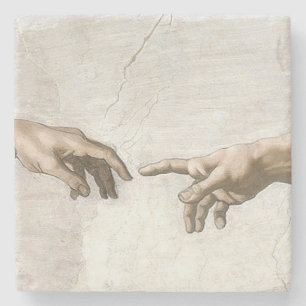 Michelangelo Schöpfung Adams Hände Fine Art Steinuntersetzer